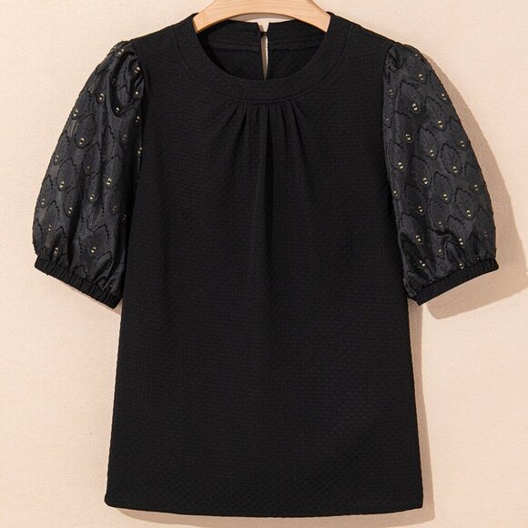 🖤 Elegant Black Feather Sleeve Textured Blouse – Size M - Picture 3 of 8